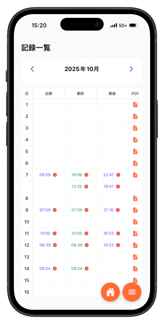 記録一覧・クラウド保存